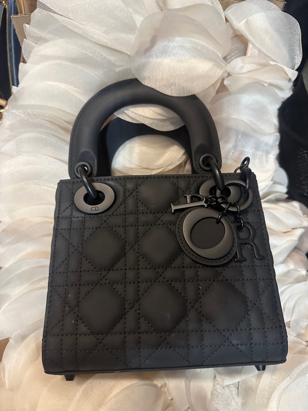 Dior Matte Black Mini Lady Dior Top-Handle Bag